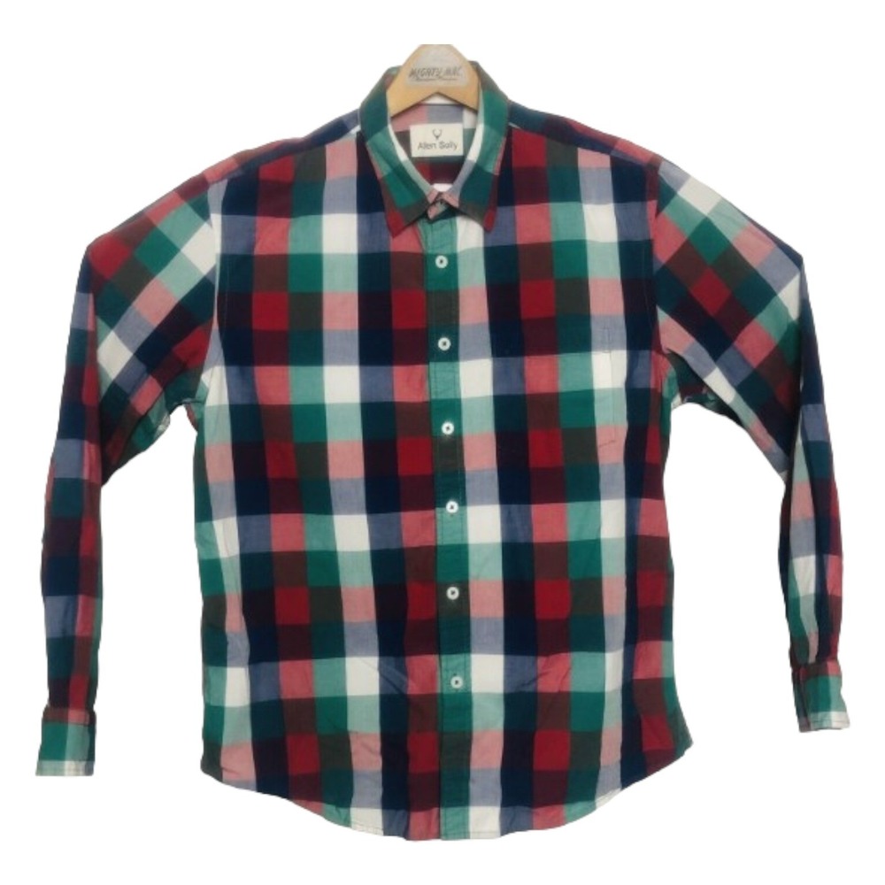 Allen Solly Blue Red & Green Plaid Long Sleeve Cotton Button Down Mens Size 42‎